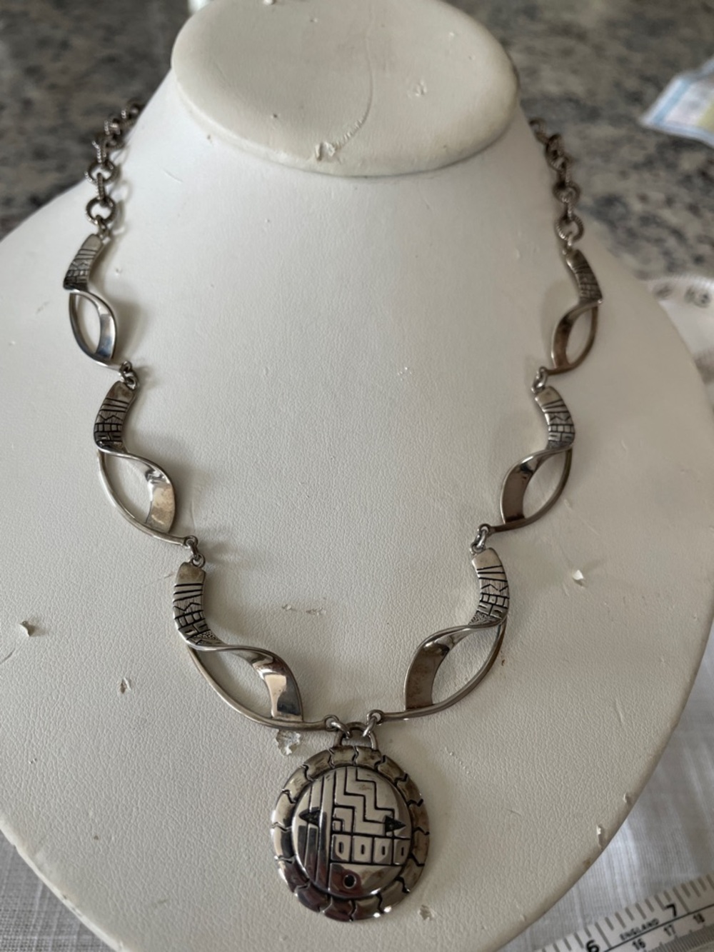 Native American designer Roderick Tenorio “Wind Dancer” sterling necklace.
